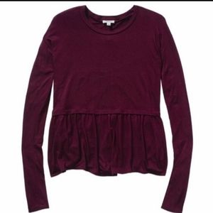Wilfred Plum/Wine Peplum Ruffle Hem Long Sleeve